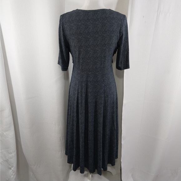 ROBBIE BEE! SIGNATURE NAVY BLUE & WHITE SPECKLED, ROSE BODICE DRESS! SZ M - Picture 6 of 11